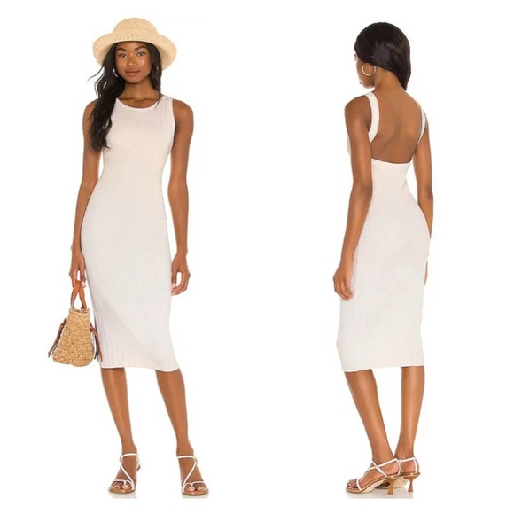 Enza Costa Dresses & Skirts - ENZA COSTA Dress Womens Small Cream Rib Scoop Back Midi Dress Stretch Low Back